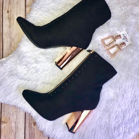 Shoes - Gold Studded Pointy Toe Booties